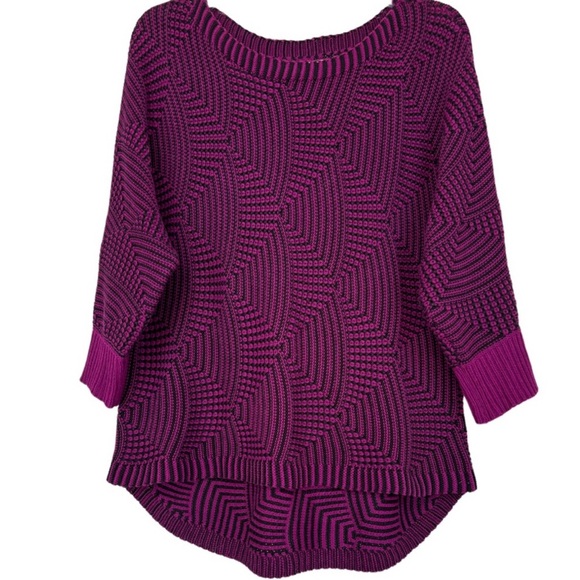 Textured All Season Knit Sweater Boatneck Quarter Sleeve High-Low Size Large - Picture 6 of 13